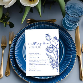 Invitation Elégante Bleue Blanc Ligne Art Fête des mariées Fl