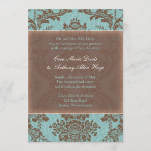Invitation élégante bleue de mariage damassé