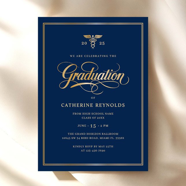Invitation Élégante Bleue Gold College Parti de Graduation (Créateur téléchargé)