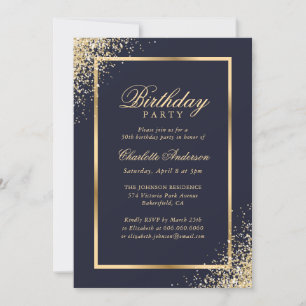 Invitation Elégante Blue Gold Confetti fête d'anniversaire