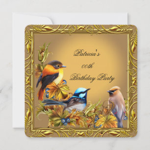 Invitation Elégante Bluebird Bird Caramel Gold Birthday Party