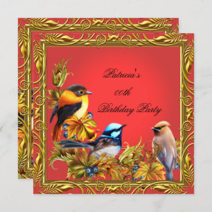 Invitation Elégante Bluebird Bird Red Gold Birthday Party