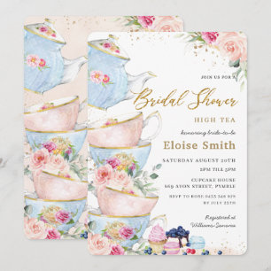 Invitation Elégante Blush Floral High Tea Party Fête des mari