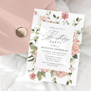 Invitation Elégante Blush Rose Garden Fête d'anniversaire