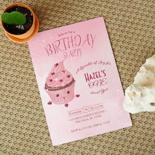 Invitation Élégante Blush rose Sweet Cupcake fête d'anniversa