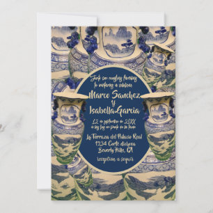 Invitation Elegante boda en estilo chinoiserie azul y blanco
