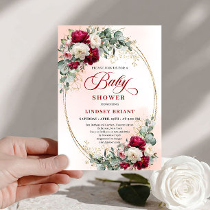Invitation élégante boho bordeaux et or pour Baby