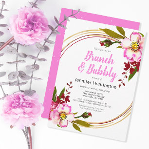 Invitation Elégante Boho Floral Berry Fête des mariées or ros