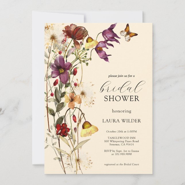 Invitation Elégante Boho Floral Fleurs sauvages Fête des mari (Devant)