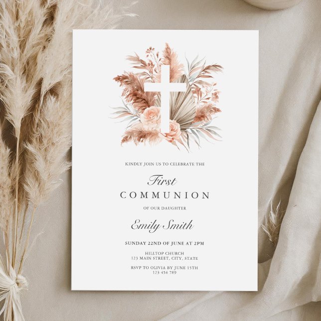 Invitation Élégante Boho Girl Floral First Communion (Créateur téléchargé)