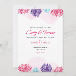 Invitation Élégante bordure de lotus Fleurs aquarelle Mariage