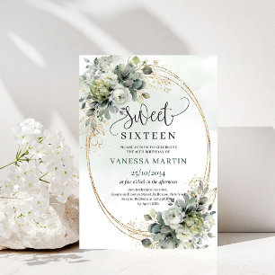 Invitation élégante botanique Sweet 16 vert or