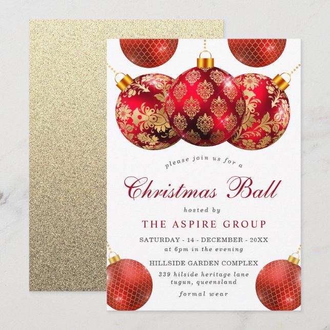 Invitation Élégante Boule de Noël d'entreprise moderne ou fêt (Devant / Derrière)