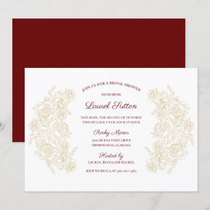 Invitation Elégante Bourgogne et Fête des mariées Rose d'or