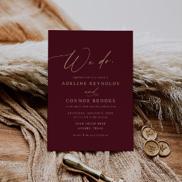 Invitation Elégante Bourgogne Or Calligraphie Nous faisons Ma