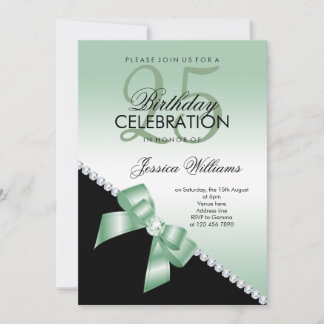 Invitation Elégante Bow Diamond, Emeraude & Noir Anniversaire