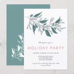 Invitation Élégante branche de mistletoe rose verte Fête de v