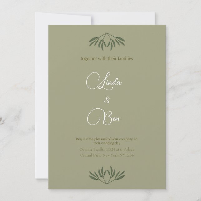 Invitation Élégante branche d'olivier en mariage couleur saug (Devant)