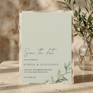 Invitation Élégante Branche d'Olivier Save the Date Minimal