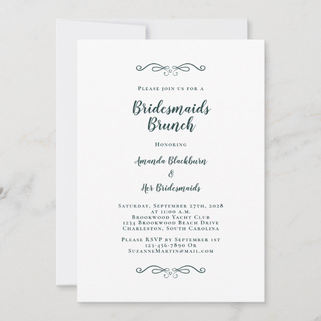 Invitation Élégante Bridal Brunch Bridesmaitres Emerald Green (Devant)