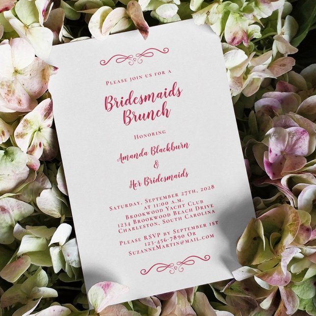 Invitation Élégante Bridal Brunch Bridesmaitres Magenta Red C (Elegant Bridal Brunch Bridesmaids Magenta Red Chic Invitation)