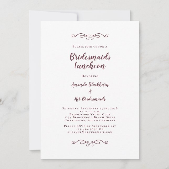 Invitation Élégante Bridal Luncheon Bridesmaids Bourgogne Bla (Devant)