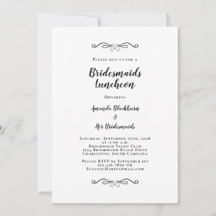 Invitation Élégante Bridal Luncheon Bridesmaitres noir et bla