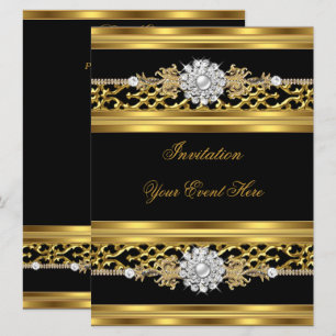 Invitation élégante Broderie noire Bijou doré