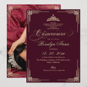 Invitation Élégante Burgundy Princess Quinceañera