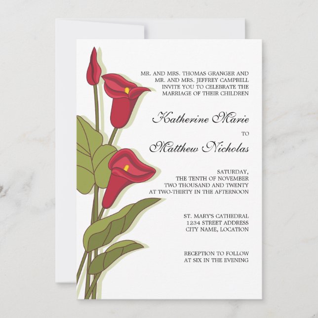 Invitation Elégante Calla Lily dans Magenta Mariage Invitatio (Devant)