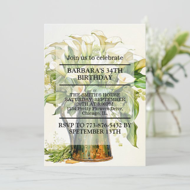 Invitation Elégante Calla Lily Fleurs Anniversaire (Debout devant)