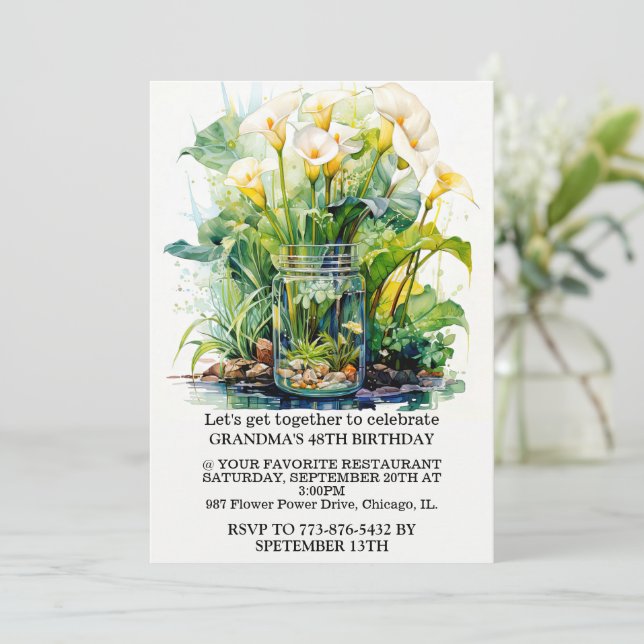 Invitation Elégante Calla Lily Illustration fête d'anniversai (Debout devant)