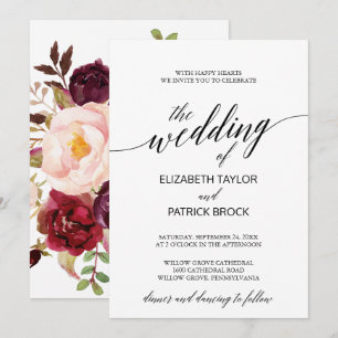 Invitation Élégante calligraphie avec Mariage d'emballage flo