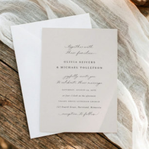 Invitation Élégante calligraphie beige mariage traditionnel
