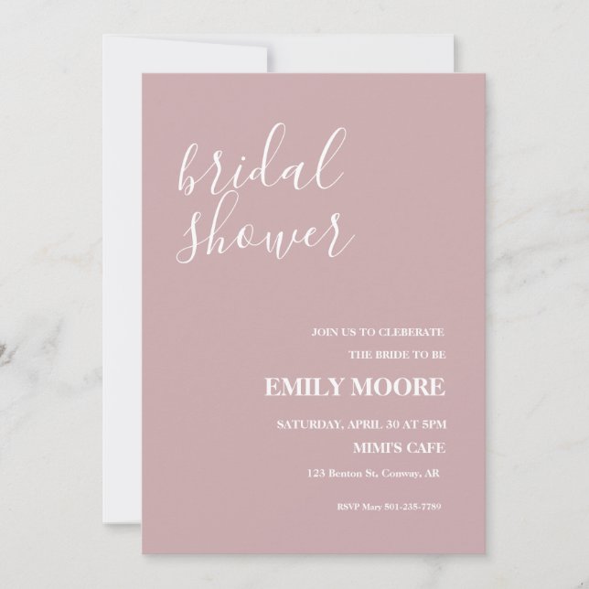 Invitation Elégante calligraphie blanche rose vif douche nupt (Devant)
