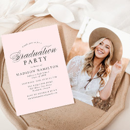 Invitation Élégante Calligraphie Blush Photo Graduation Party