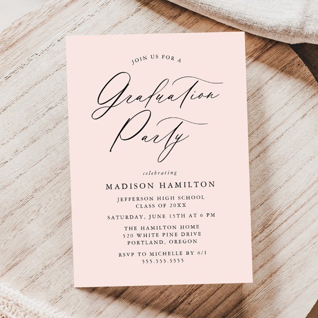 Invitation Élégante Calligraphie Blush Pink Graduation Party (Créateur téléchargé)