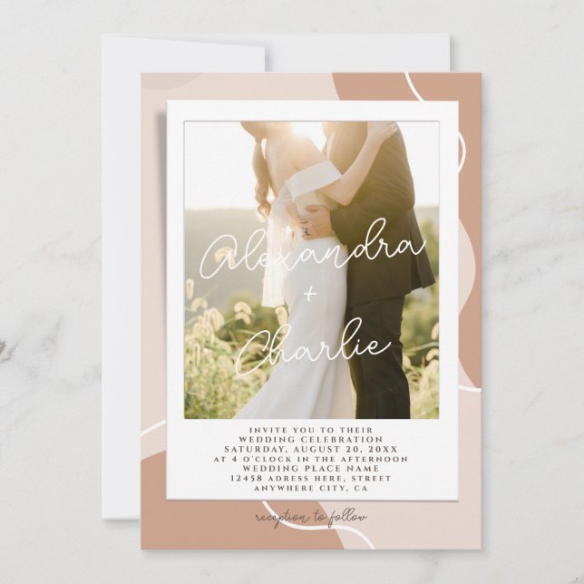 Invitation Élégante calligraphie Boho Mariage photo personnal (Devant)