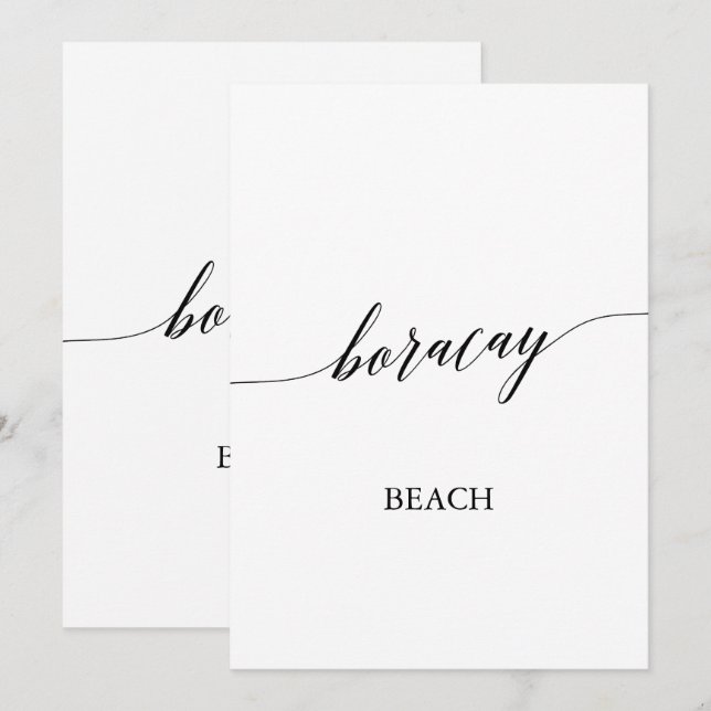 Invitation Élégante calligraphie Boracay Beach Numéro de tabl (Devant / Derrière)