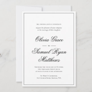 Invitation Élégante calligraphie Bordure classique Mariage bl