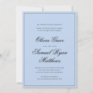 Invitation Élégante calligraphie Classic Bordure Bleue Mariag