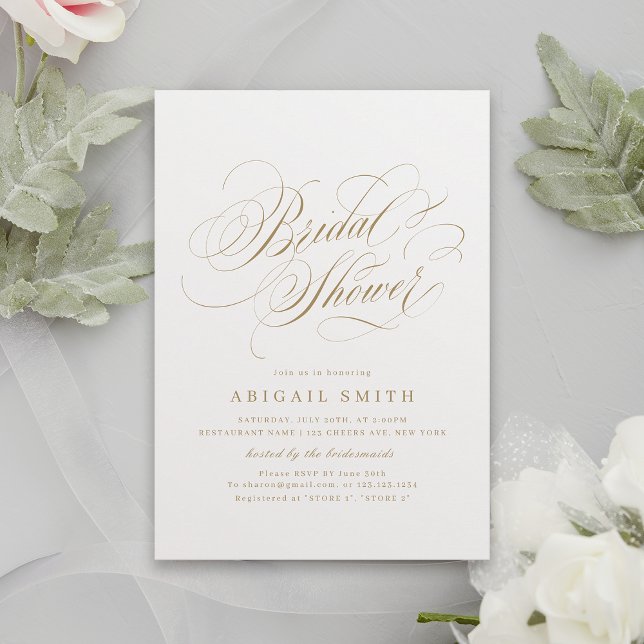 Invitation Élégante calligraphie classique Fête des mariées v (Gold Elegant classic calligraphy vintage Bridal Shower Invitation)