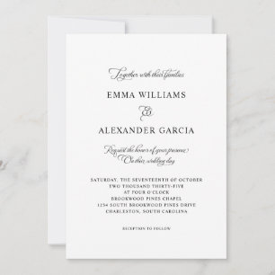 Invitation Elégante calligraphie Détails du Mariage noir & bl