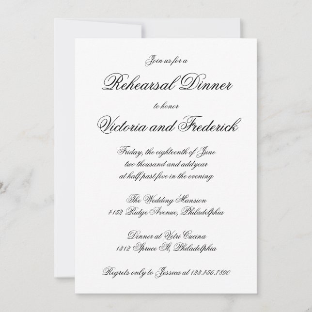 Invitation Élégante calligraphie Dîner de répétition officiel (Devant)