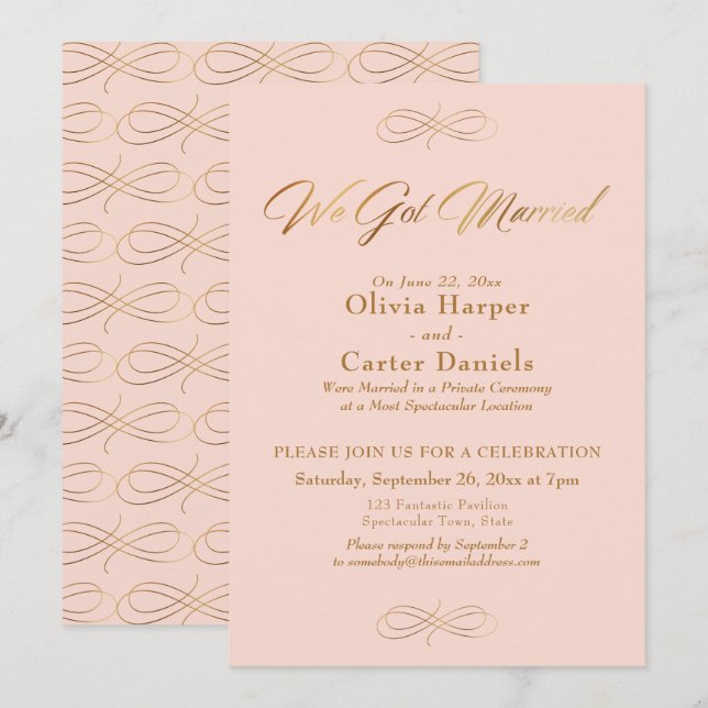 Invitation Élégante Calligraphie Dorée Nous Nous Sommes Marié (Devant / Derrière)