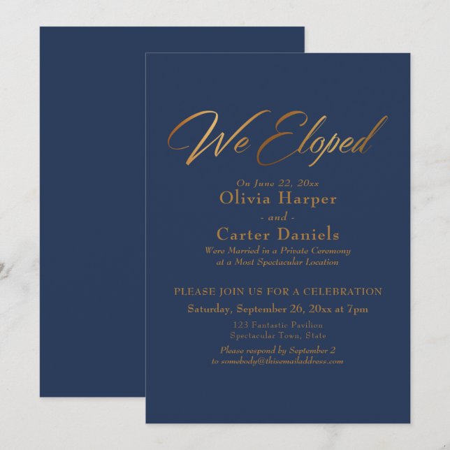 Invitation Élégante Calligraphie Dorée Nous Nous Sommes Marié (Devant / Derrière)