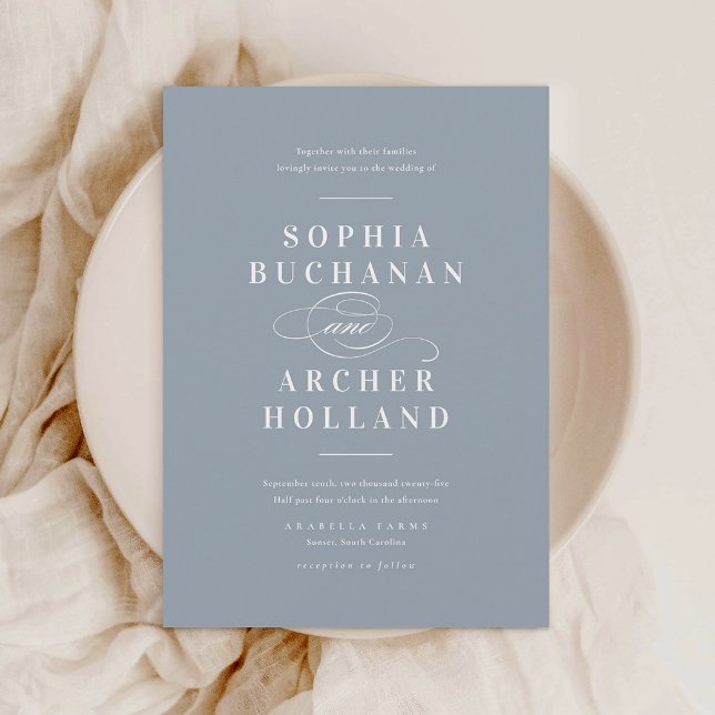 Invitation Élégante calligraphie Dusty Blue Mariage (Créateur téléchargé)