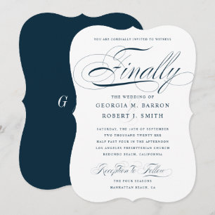 Invitation Élégante calligraphie Enfin Mariage de la Marine n
