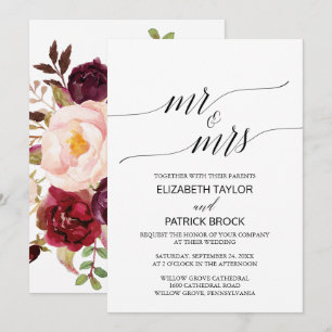 Invitation Élégante calligraphie   Floral "M. & Mme" Mariage