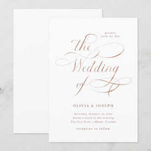 Invitation Élégante calligraphie   Mariage d'or Rose Faux